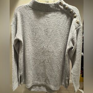 Ann Taylor LOFT - Gently Used Light Gray Button-Shoulder Turtleneck Sweater.